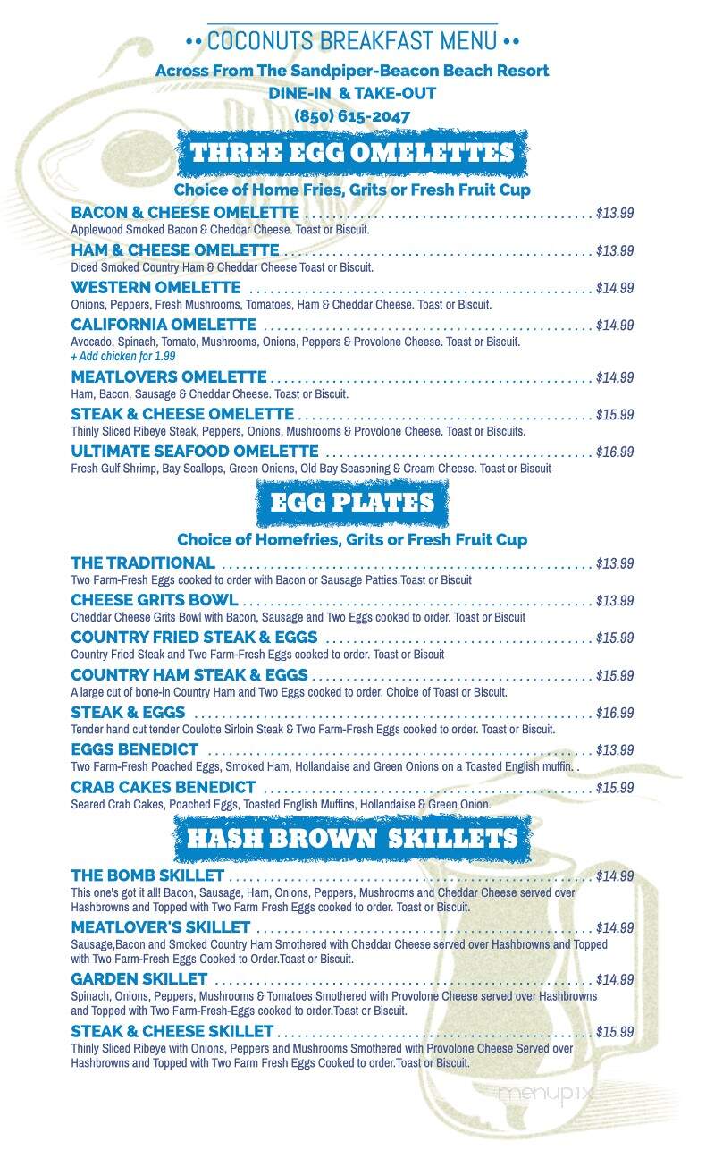 Coconuts Restaurant - Panama City Beach, FL menu_pic