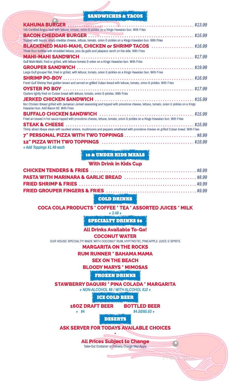 Coconuts Restaurant - Panama City Beach, FL menu_pic