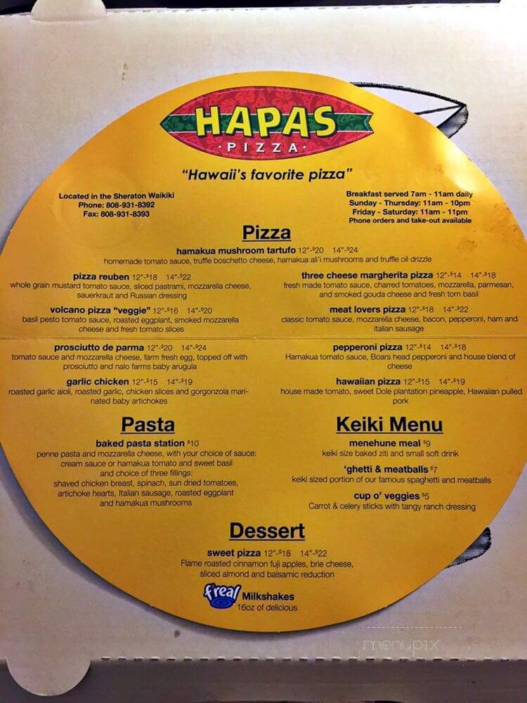 Hapas Pizza - Honolulu, HI menu_pic