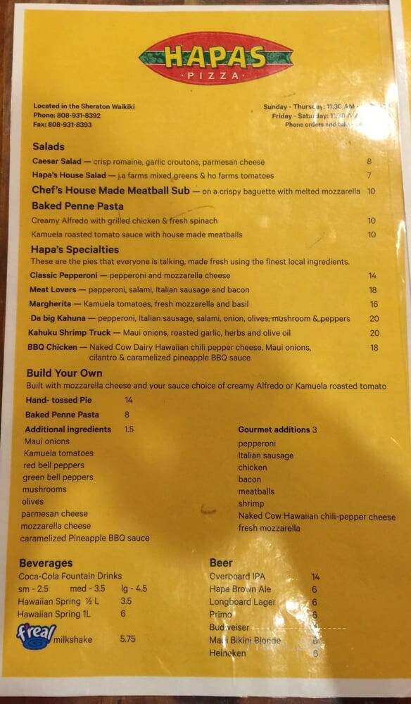 Hapas Pizza - Honolulu, HI menu_pic
