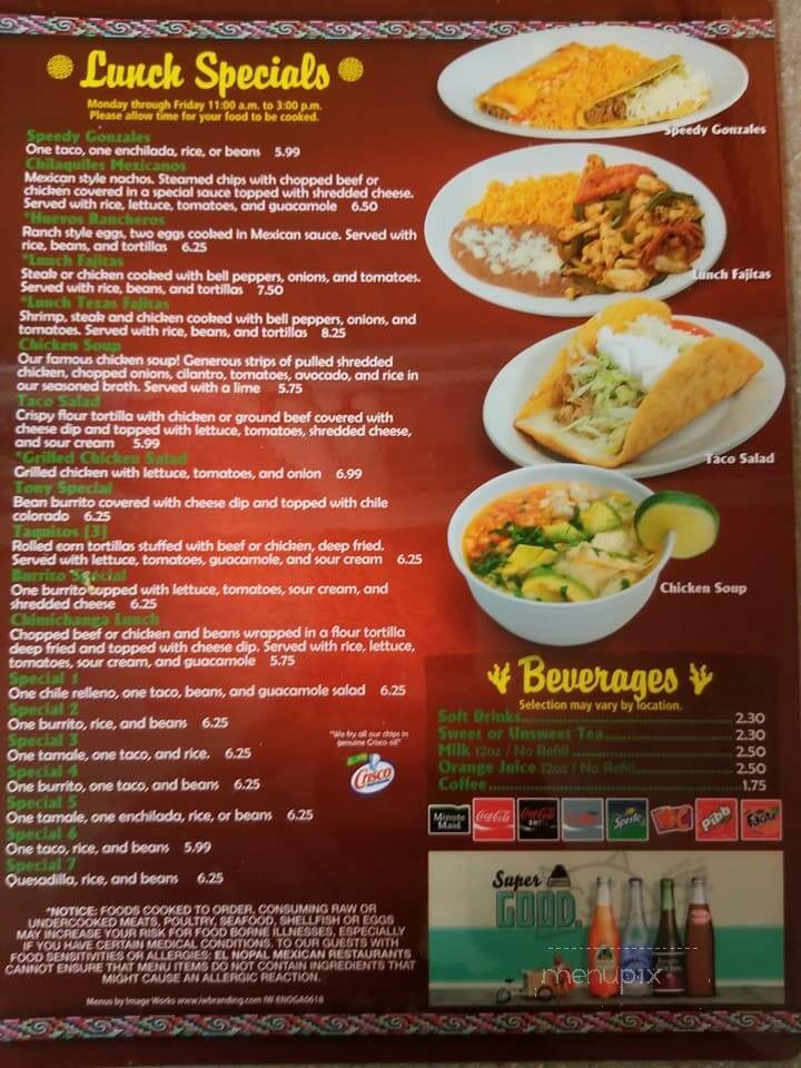 El Nopal Mexican Restaurant - Calhoun, GA menu_pic