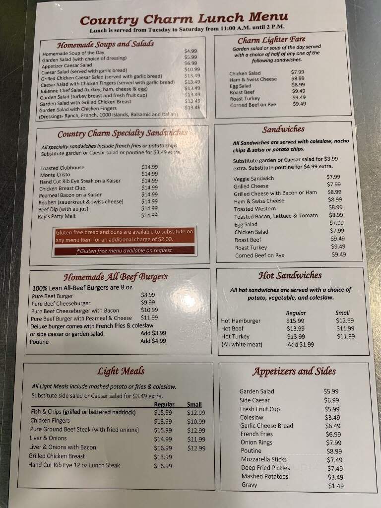 Country Charm Cafe - Saint Thomas, ON menu_pic