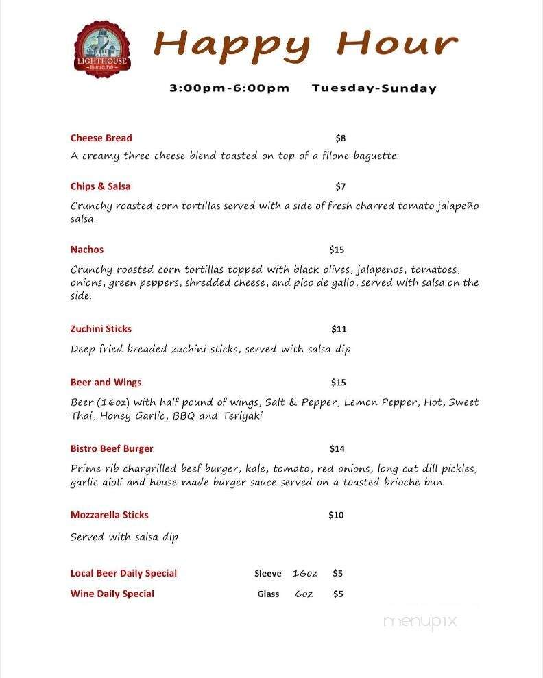 Lighthouse Bistro - Nanaimo, BC menu_pic