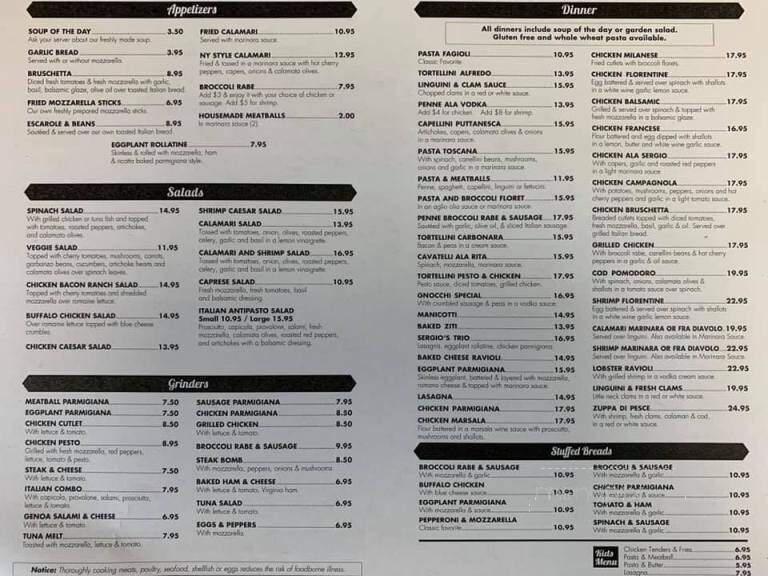 Sergio's Restaurant & Pizzeria - Hamden, CT menu_pic