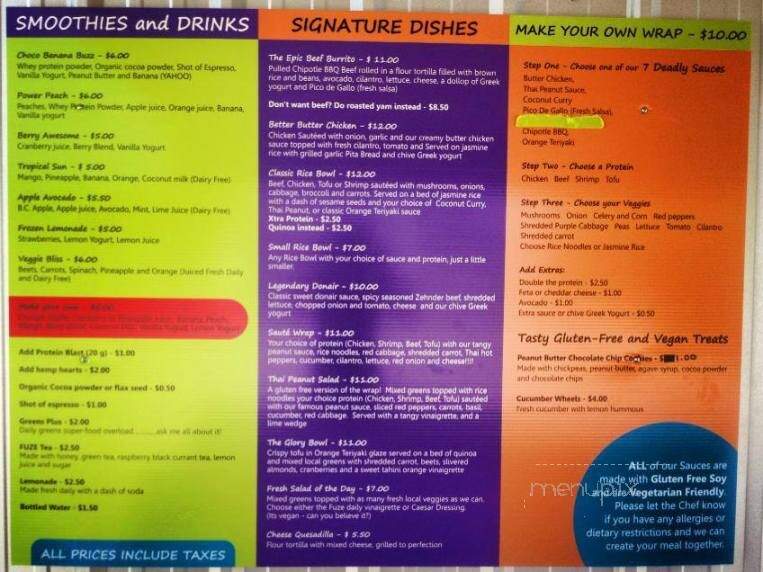 Fuze Food - Invermere, BC menu_pic