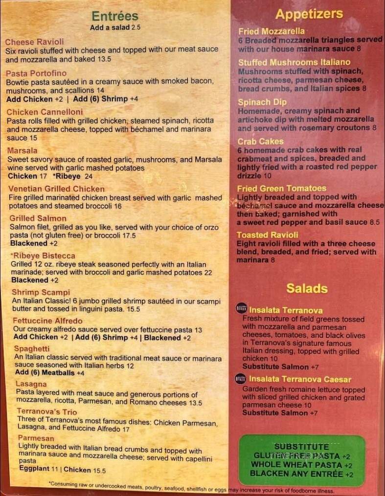 Terranova's Italian Restaurant - Athens, AL menu_pic