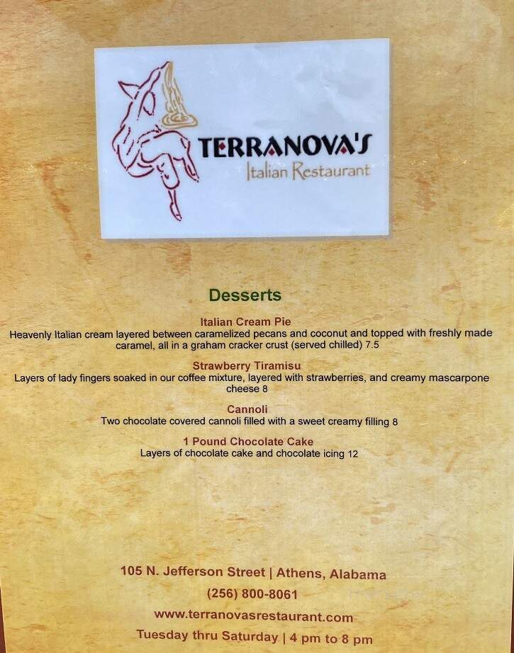 Terranova's Italian Restaurant - Athens, AL menu_pic