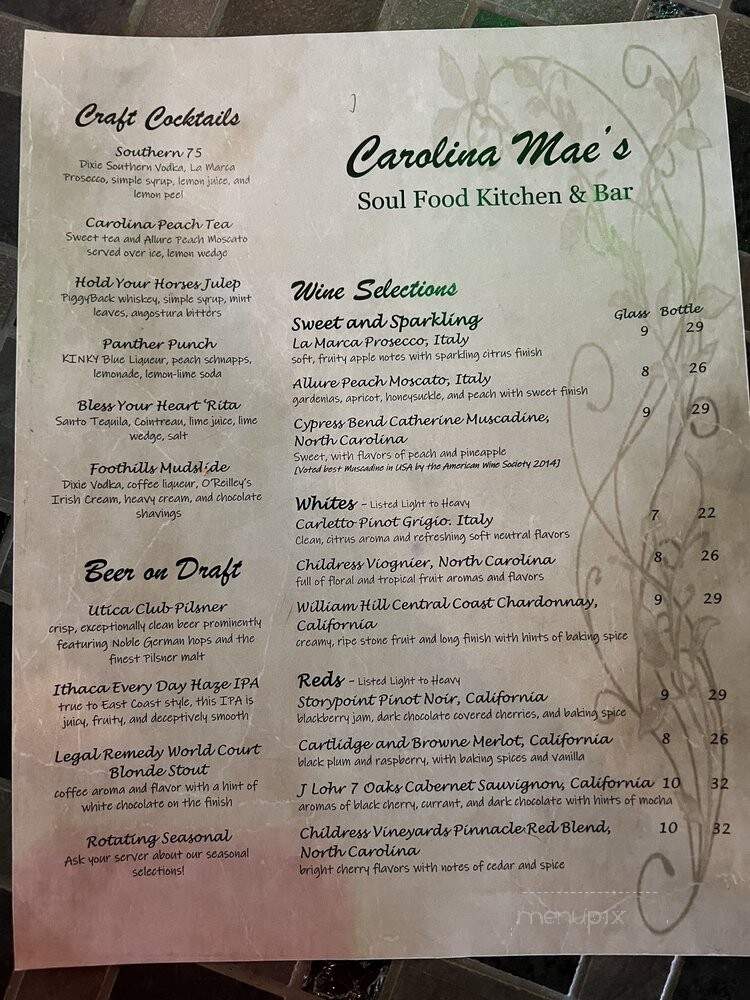Carolina Mae's Soul Food Kitchen and Bar - Huntersville, NC menu_pic