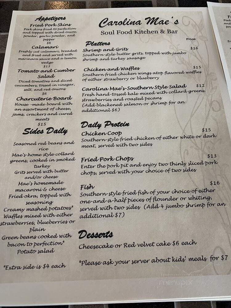 Carolina Mae's Soul Food Kitchen and Bar - Huntersville, NC menu_pic