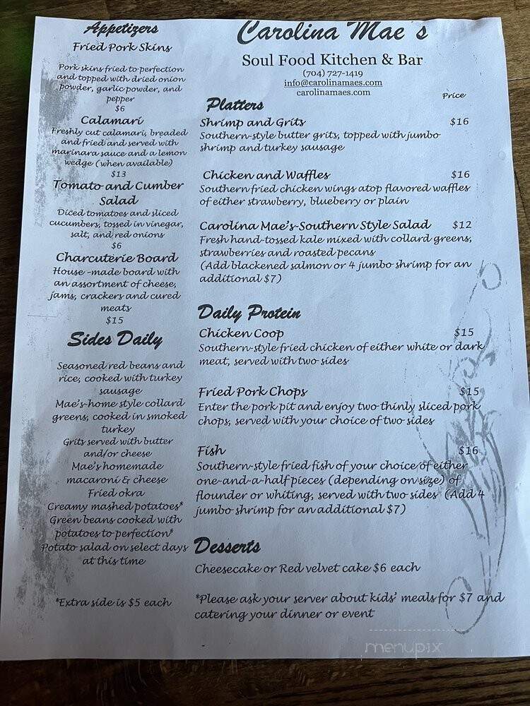 Carolina Mae's Soul Food Kitchen and Bar - Huntersville, NC menu_pic