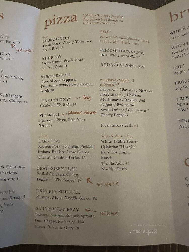 Sparrow Pizza Bar - West Hartford, CT menu_pic