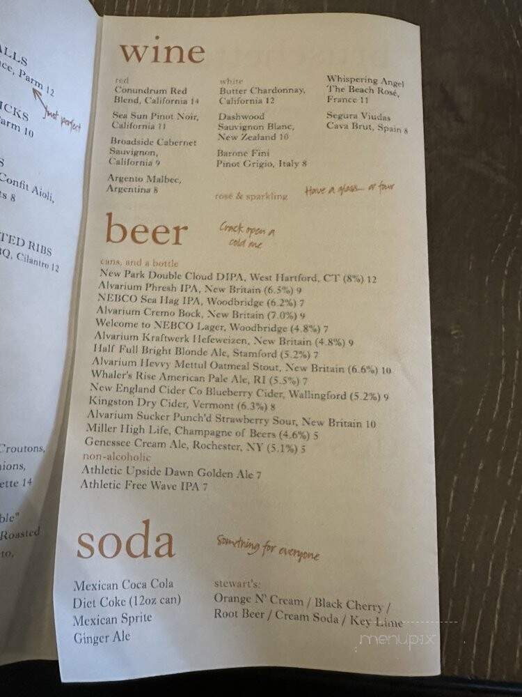 Sparrow Pizza Bar - West Hartford, CT menu_pic
