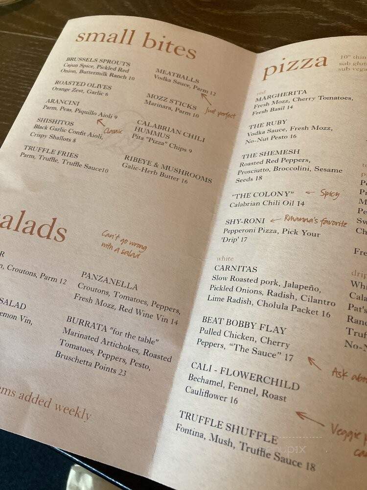 Sparrow Pizza Bar - West Hartford, CT menu_pic