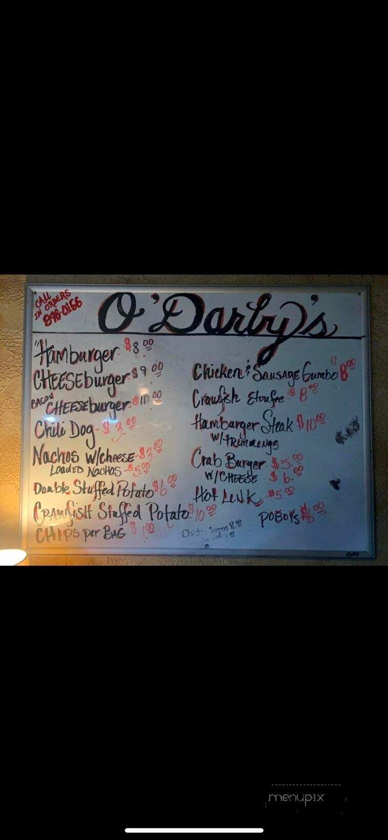 O'Darby's - Carencro, LA menu_pic