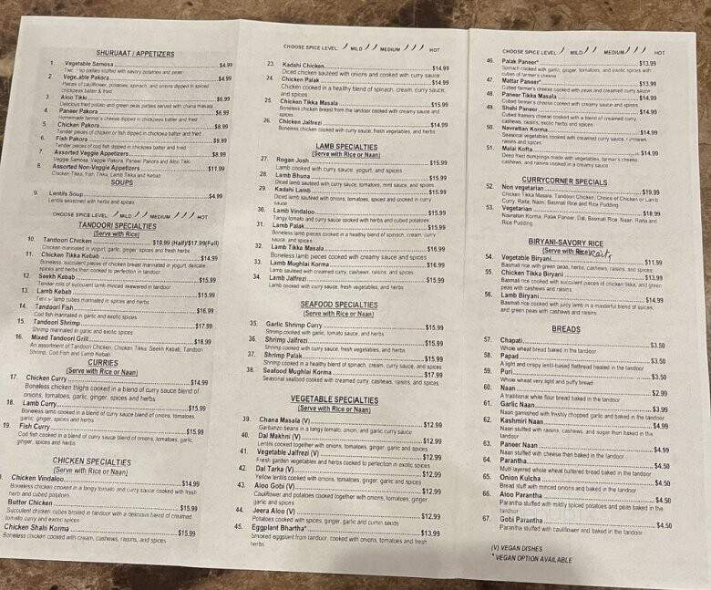 Curry Corner - Lacey, WA menu_pic