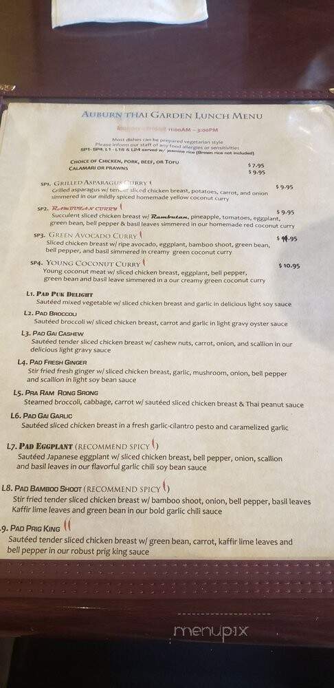 Auburn Thai Garden Restaurant - Auburn, CA menu_pic