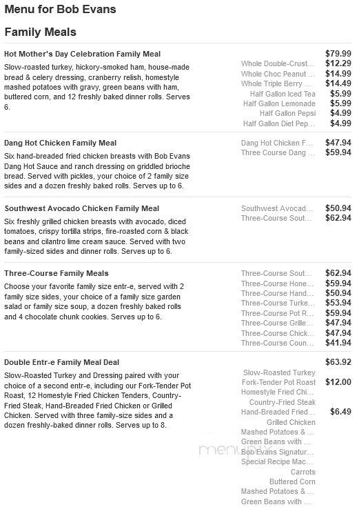 Bob Evans Restaurant - Holland, MI menu_pic