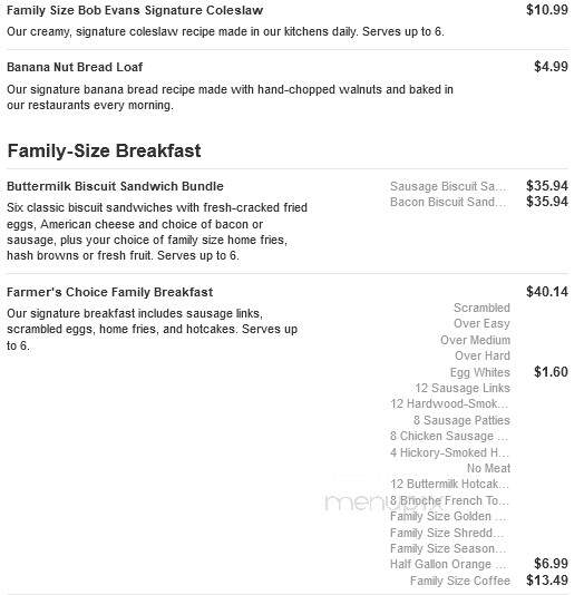 Bob Evans Restaurant - Holland, MI menu_pic