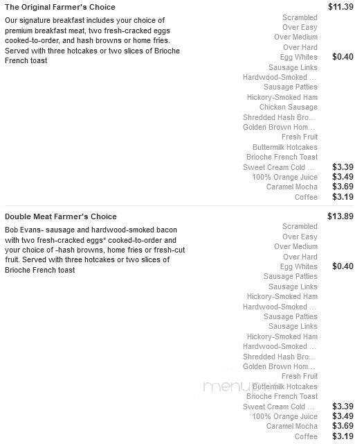 Bob Evans Restaurant - Holland, MI menu_pic