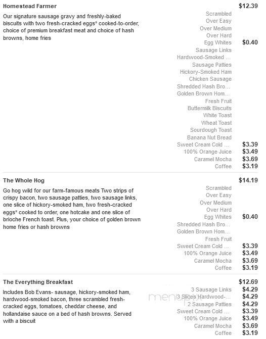 Bob Evans Restaurant - Holland, MI menu_pic