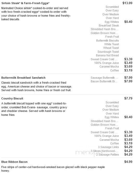 Bob Evans Restaurant - Holland, MI menu_pic
