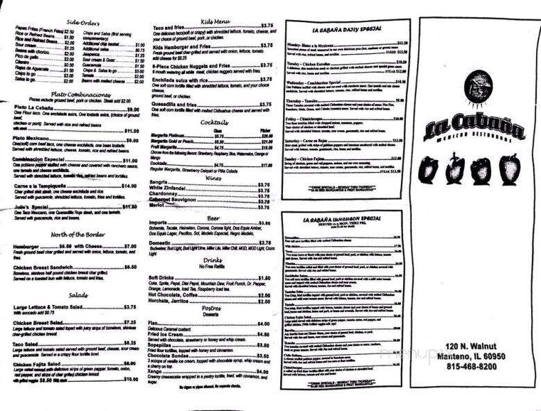 La Cabana Mexican Restaurant - Manteno, IL menu_pic
