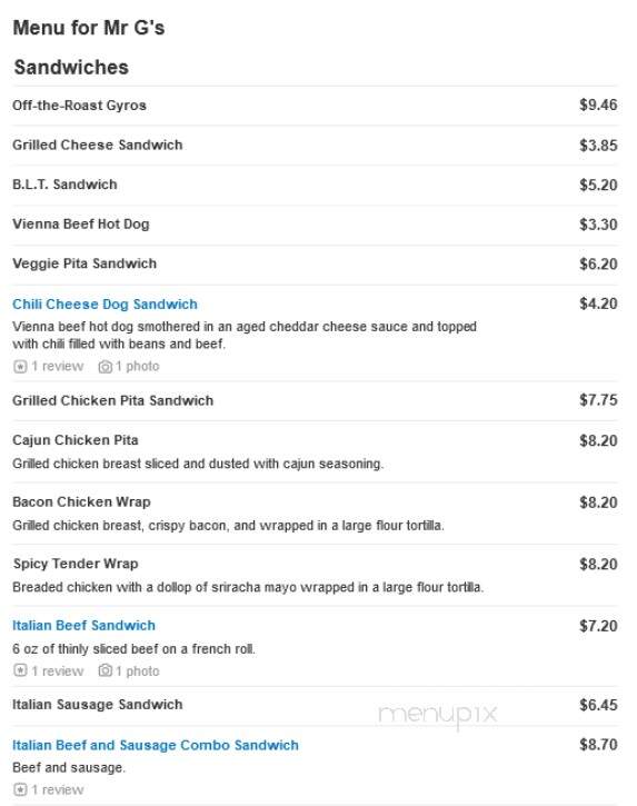 Mr G's - Antioch, IL menu_pic