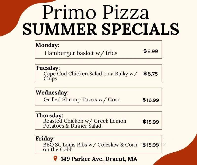 Primo Pizza - Dracut, MA menu_pic