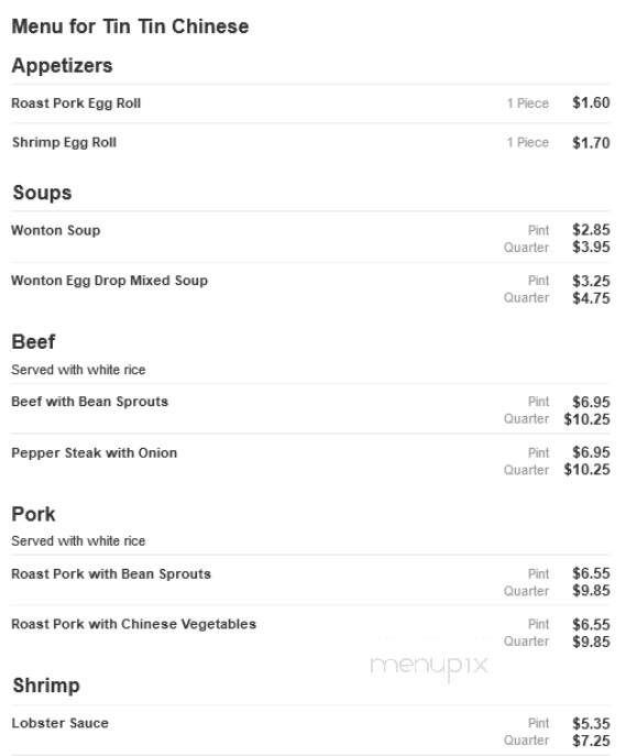 Tin Tin Chinese - Wilkes Barre, PA menu_pic