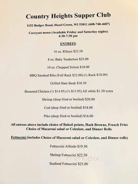 Country Heights Supper Club - Hazel Green, WI menu_pic