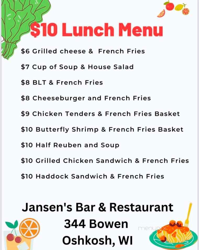 Jansen's Bar & Restaurant - Oshkosh, WI menu_pic