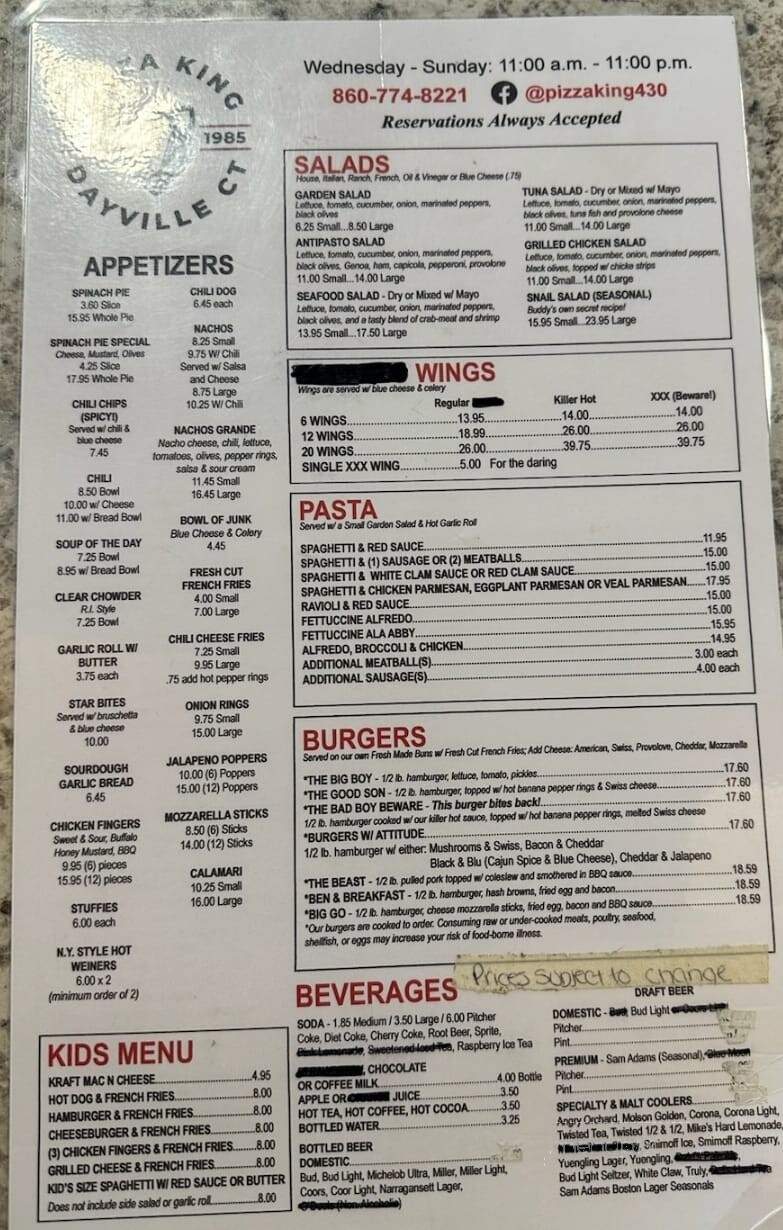 Pizza King - Dayville, CT menu_pic