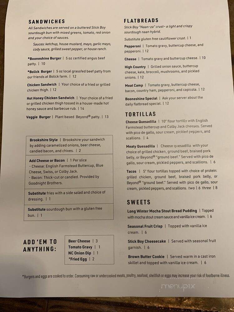 Booneshine Brewing - Boone, NC menu_pic