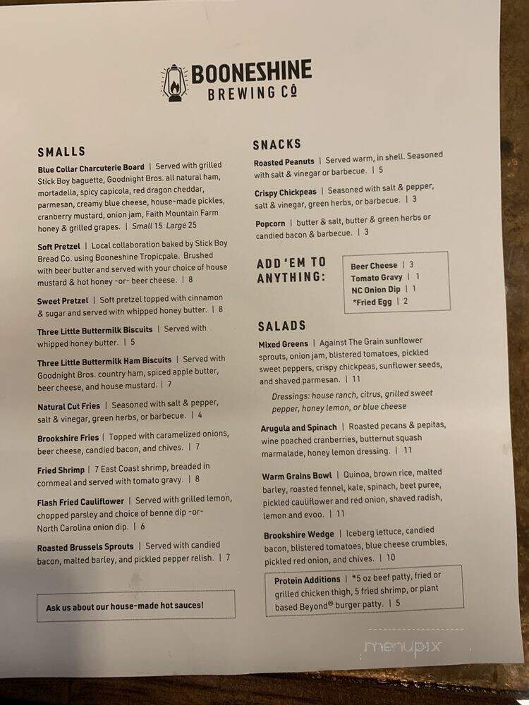 Booneshine Brewing - Boone, NC menu_pic