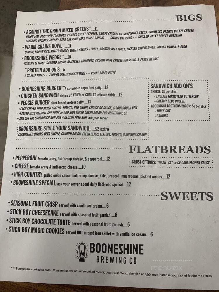 Booneshine Brewing - Boone, NC menu_pic