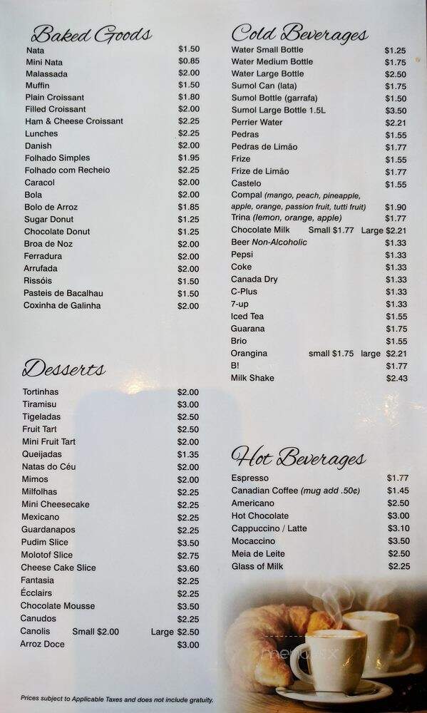 Seara Bakery & Pastry - Vaughan, ON menu_pic