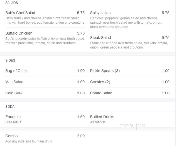 Bob's Sub - Indiana, PA menu_pic