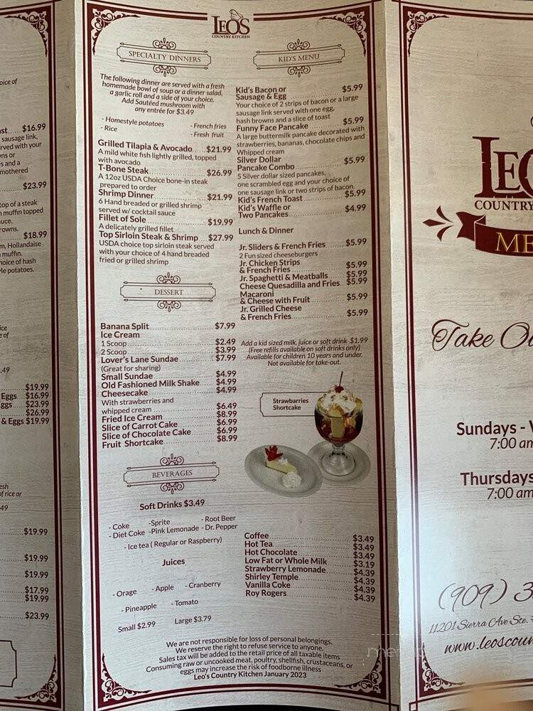 Leo's Country Kitchen - Fontana, CA menu_pic