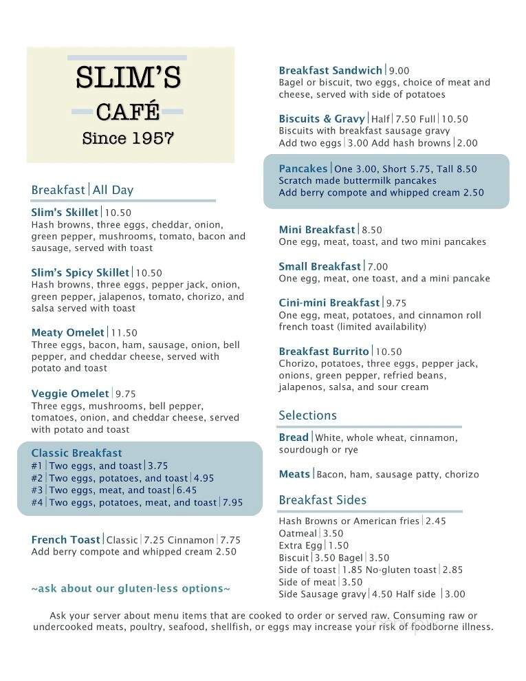 Slim's Cafe - Mohawk, MI menu_pic