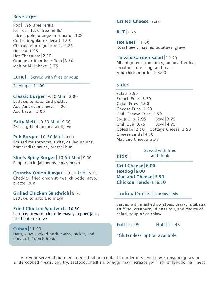 Slim's Cafe - Mohawk, MI menu_pic