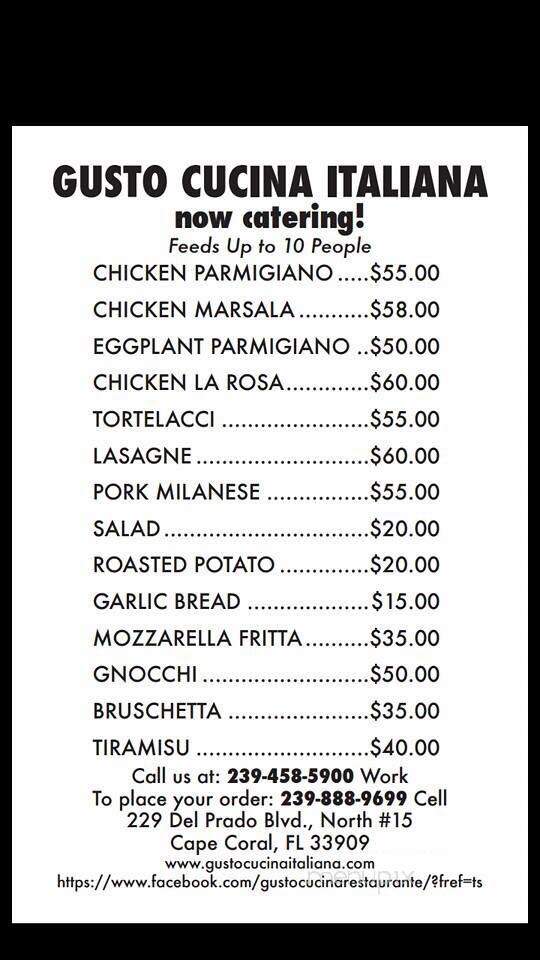 Gusto Cucina Italiana - Cape Coral, FL menu_pic