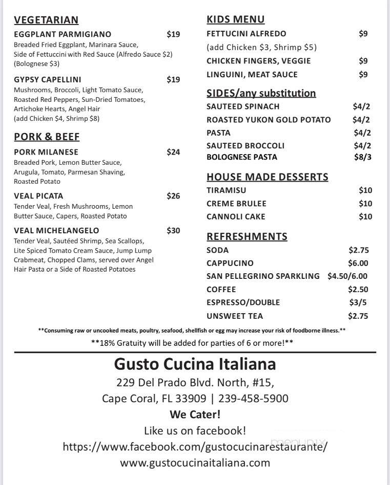 Gusto Cucina Italiana - Cape Coral, FL menu_pic
