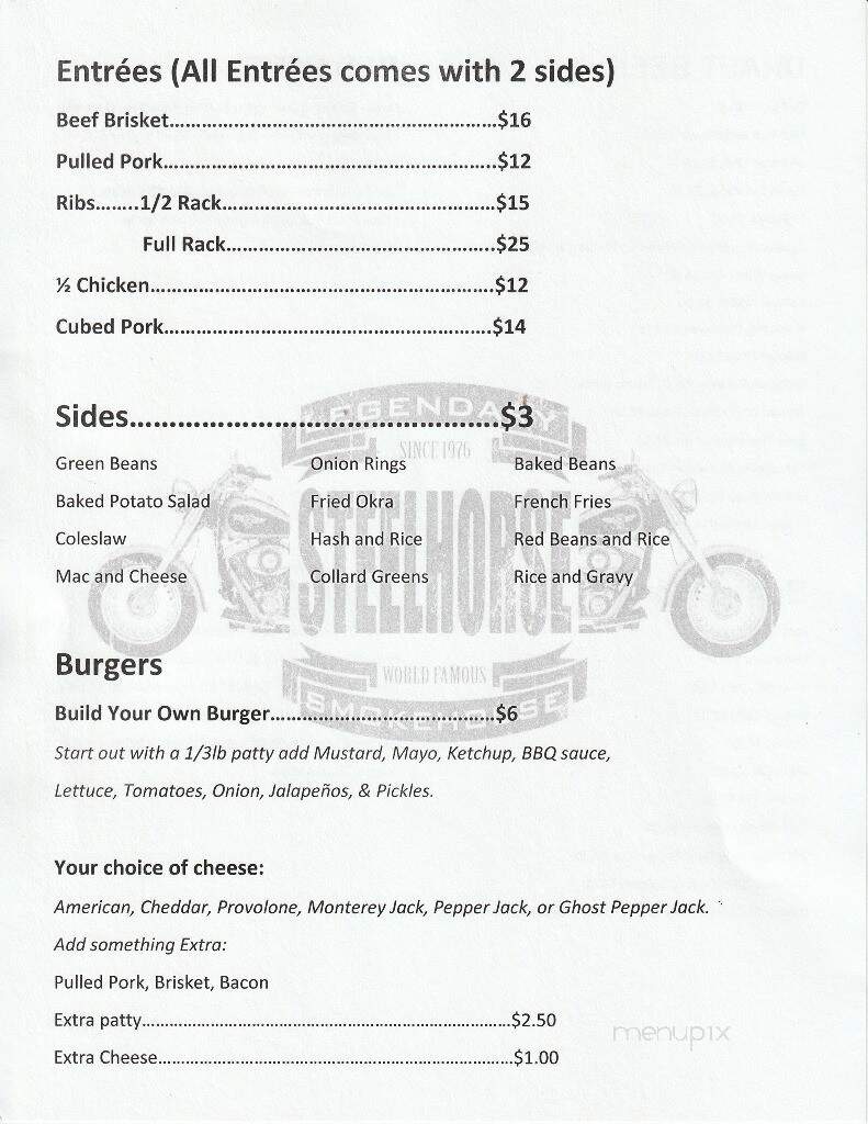 Steelhorse Smokehouse - Newberry, SC menu_pic