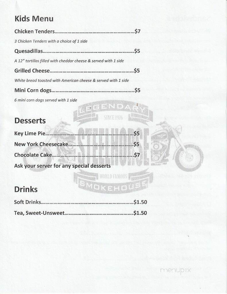 Steelhorse Smokehouse - Newberry, SC menu_pic