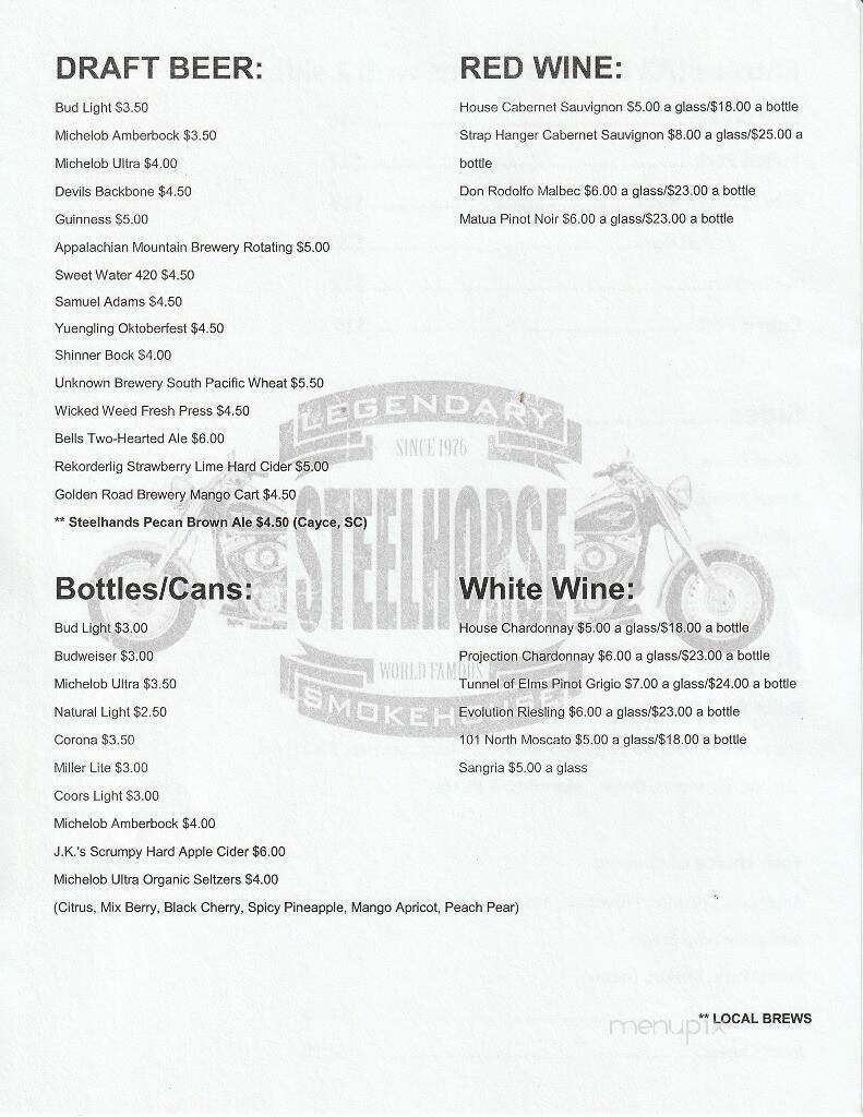 Steelhorse Smokehouse - Newberry, SC menu_pic