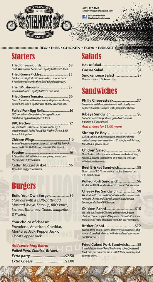 Steelhorse Smokehouse - Newberry, SC menu_pic