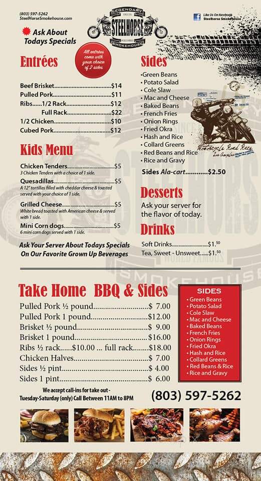 Steelhorse Smokehouse - Newberry, SC menu_pic