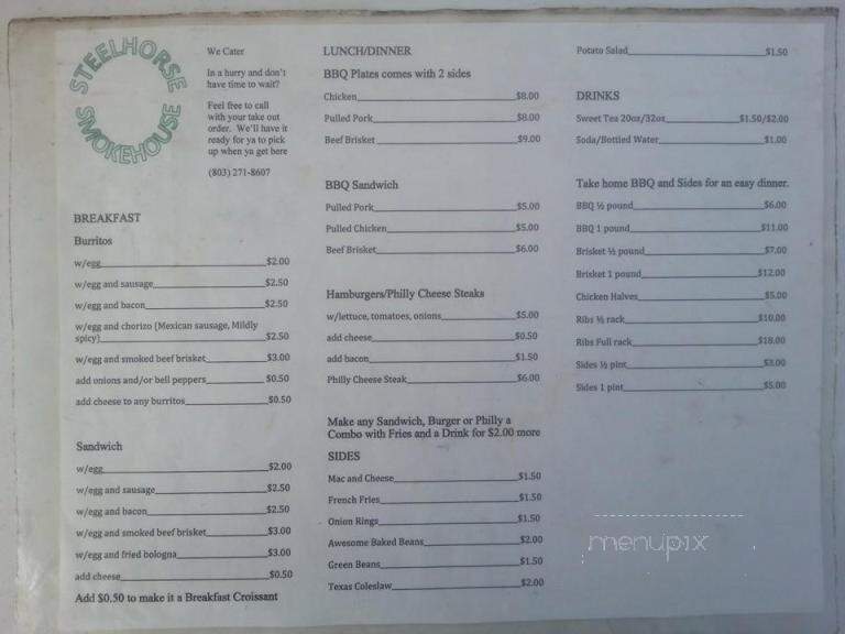 Steelhorse Smokehouse - Newberry, SC menu_pic