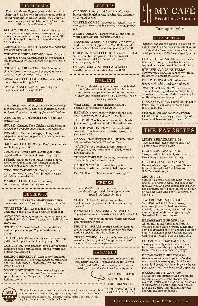 My Cafe Breakfast & Lunch - Fort Worth, TX menu_pic