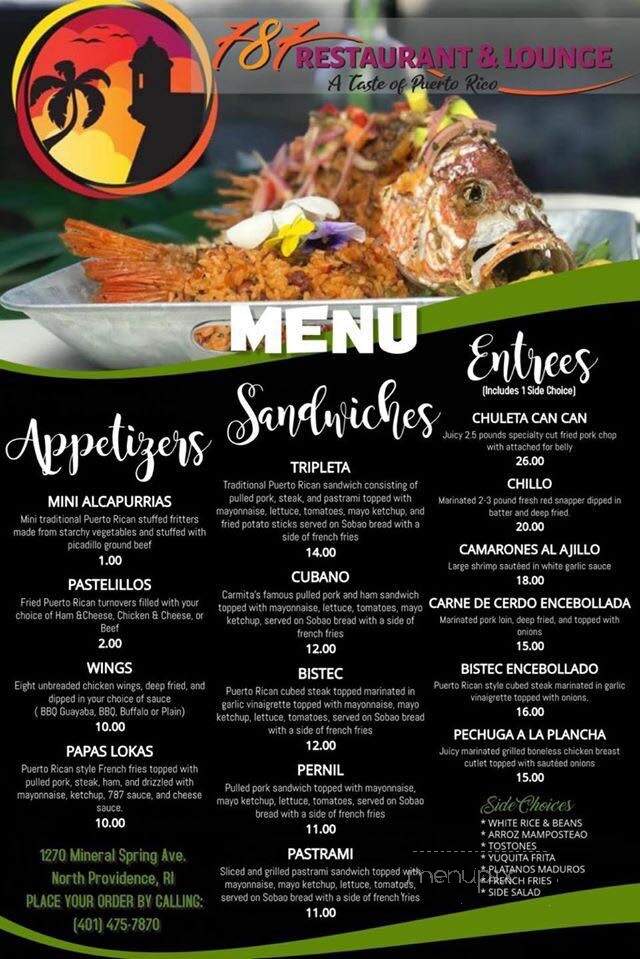 787 Restaurant & Lounge - North Providence, RI menu_pic